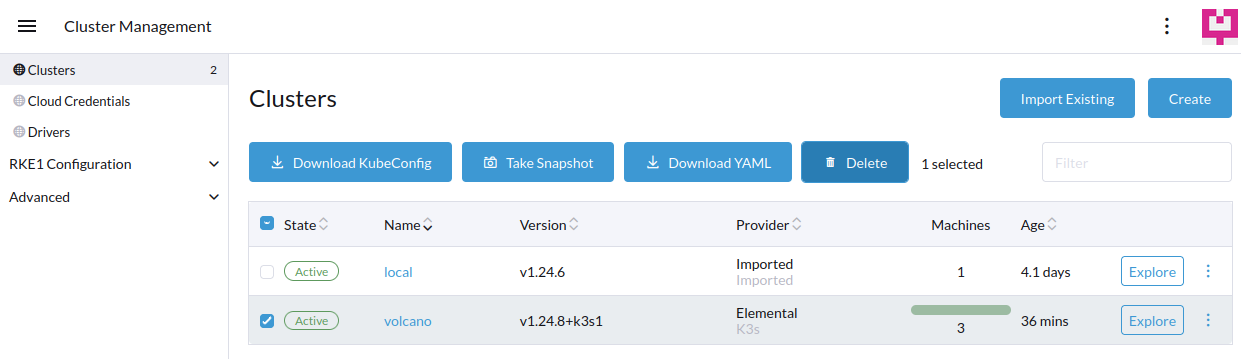 Delete a Cluster to reset all machines